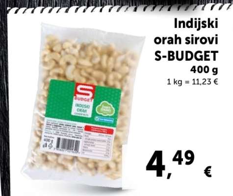 Indijski orah sirovi S-BUDGET 400 g