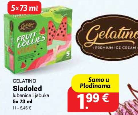 GELATINO Sladoled lubenica i jabuka 5x 73 ml