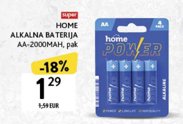 HOME ALKALNA BATERIJA AA-2000MAH, pak