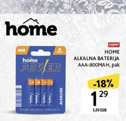 HOME ALKALNA BATERIJA AAA-800MAH, pak