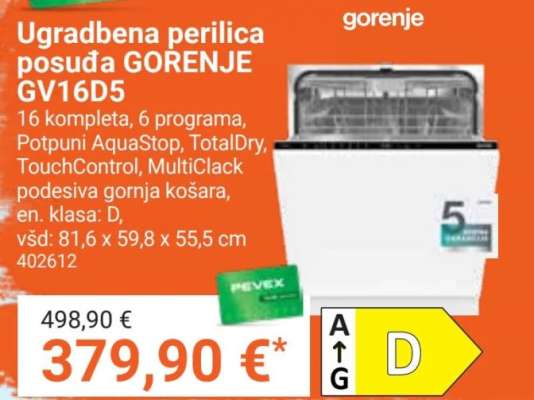 Ugradbena perilica posuđa GORENJE GV16D5