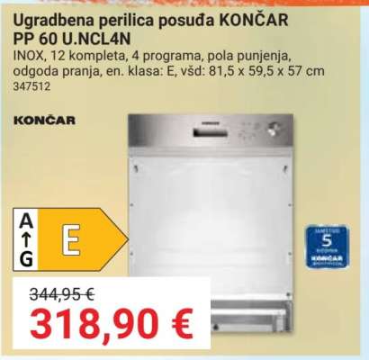 Ugradbena perilica posuđa KONČAR PP 60 U.NCL4N
