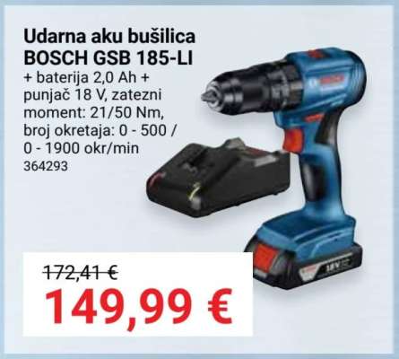 Udarna aku bušilica BOSCH GSB 185-LI