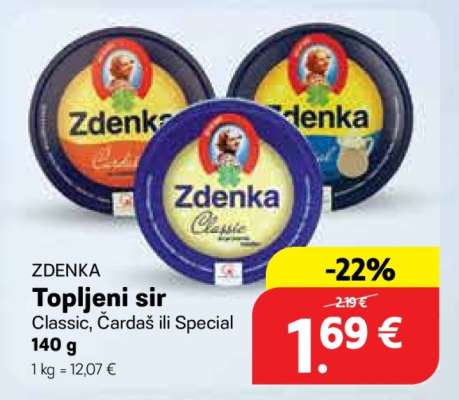 ZDENKA Topljeni sir Classic, Čardaš ili Special 140 g