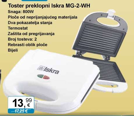 Toster preklopni Iskra MG-2-WH