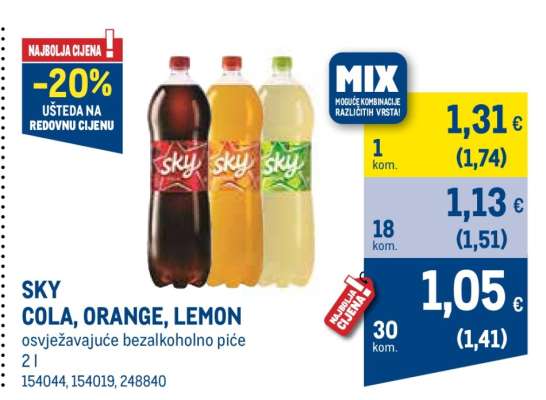 SKY COLA, ORANGE, LEMON