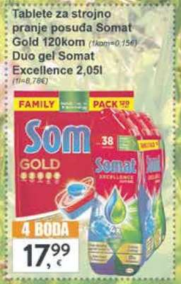 Tablete za strojno pranje posuđa Somat Gold 120kom Duo gel Somat Excellence 2,05l