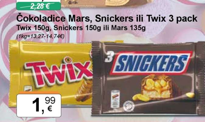 Čokoladice Mars, Snickers ili Twix 3 pack