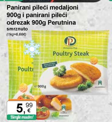 Panirani pileći medaljoni 900g i panirani pileći odrezak 900g Perutnina