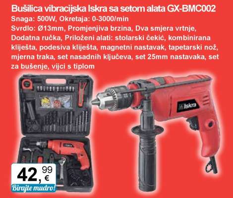 Bušilica vibracijska Iskra sa setom alata GX-BMC002
