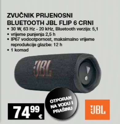 Zvučnik prijenosni bluetooth JBL Flip 6 crni