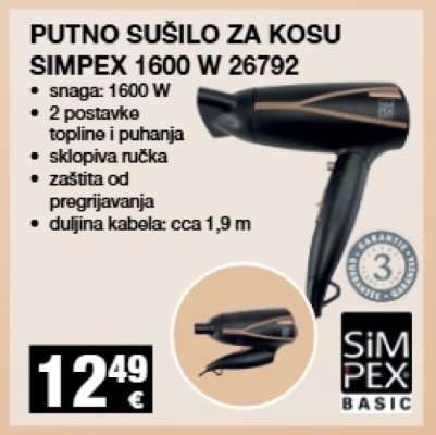 PUTNO SUŠILO ZA KOSU SIMPEX 1600 W 26792