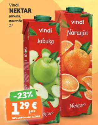 Vindi NEKTAR jabuka, naranča 1 l