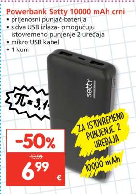 Powerbank Setty 10000 mAh crni