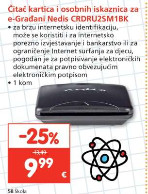 Čitač kartica i osobnih iskaznica za e-Građani NEDIS CRDRU2SM1BK