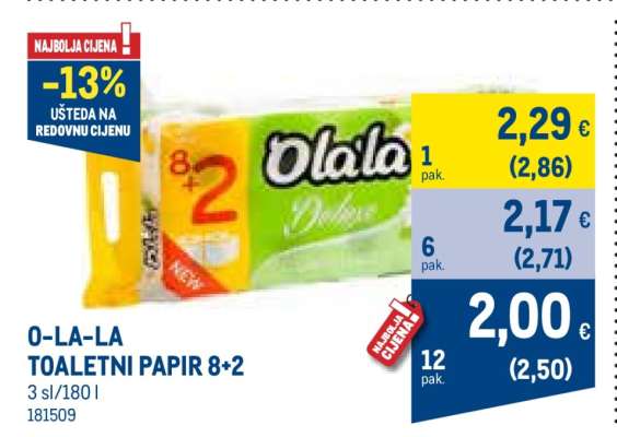O-LA-LA TOALETNI PAPIR 8+2