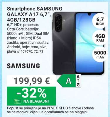 Smartphone SAMSUNG GALAXY A17 6,7", 4GB/128GB