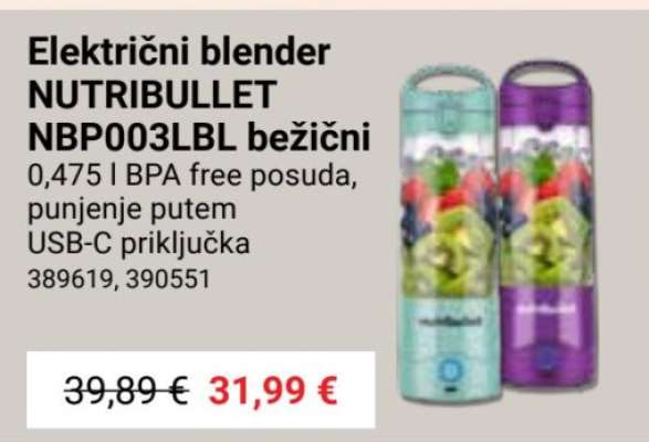 Električni blender NUTRIBULLET NBP003LBL bežični