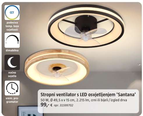 Stropni ventilator s LED osvjetljenjem 'Santana'