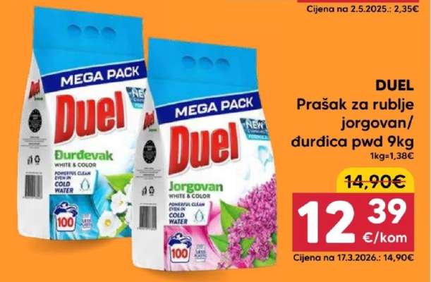 DUEL Prašak za rublje jorgovan/durđica pwd 9kg