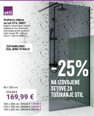 Staklena stijena za tuš STIL GREY