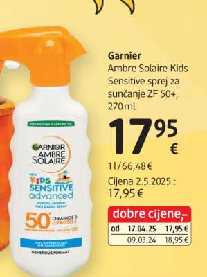 Garnier Ambre Solaire Kids Sensitive sprej za sunčanje ZF 50+, 270ml