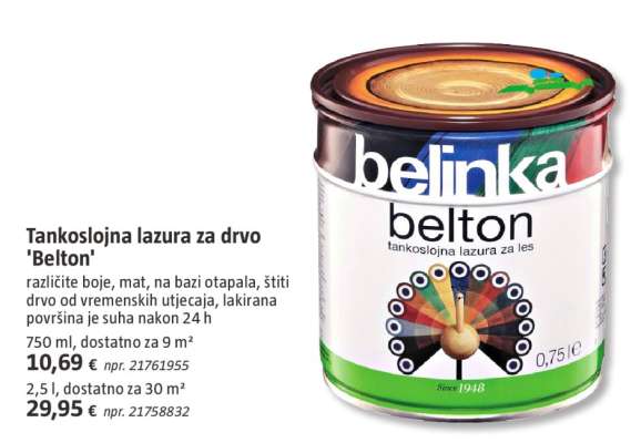Tankoslojna lazura za drvo 'Belton'