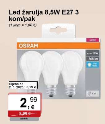 Led žarulja 8,5W E27 3 kom/pak