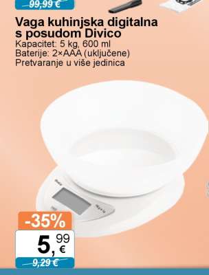 Vaga kuhinjska digitalna s posudom Divico