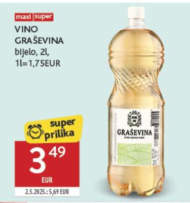 VINO GRAŠEVINA bIjelo, 2l, 1l=1,75EUR