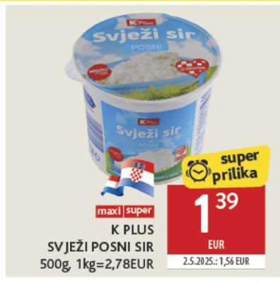 K PLUS SVJEŽI POSNI SIR