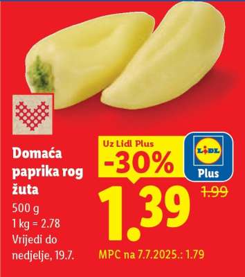 Domaća paprika rog žuta