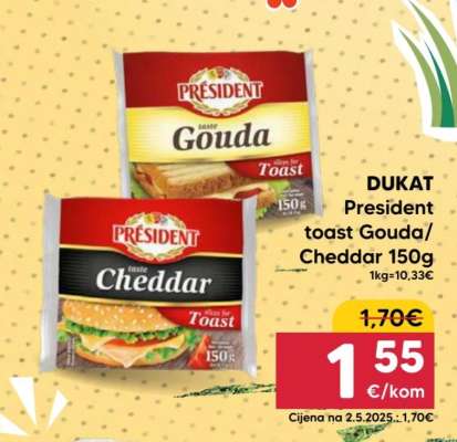 DUKAT President toast Gouda/Cheddar 150g