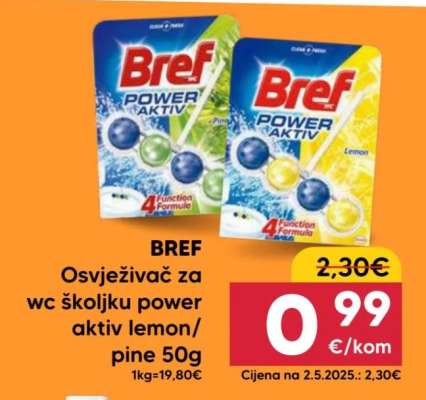 BREF Osvježivač za wc školjku power aktiv lemon/pine 50g