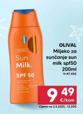 OLIVAL Mlijeko za sunčanje Sun milk spf50 200ml