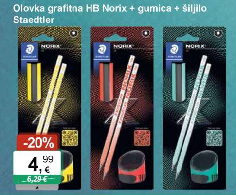 Olovka grafitna HB Norix + gumica + šiljilo Staedtler