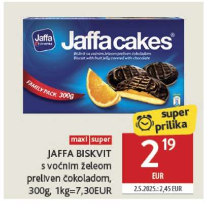 JAFFA BISKVIT s voćnim želeom preliven čokoladom, 300g