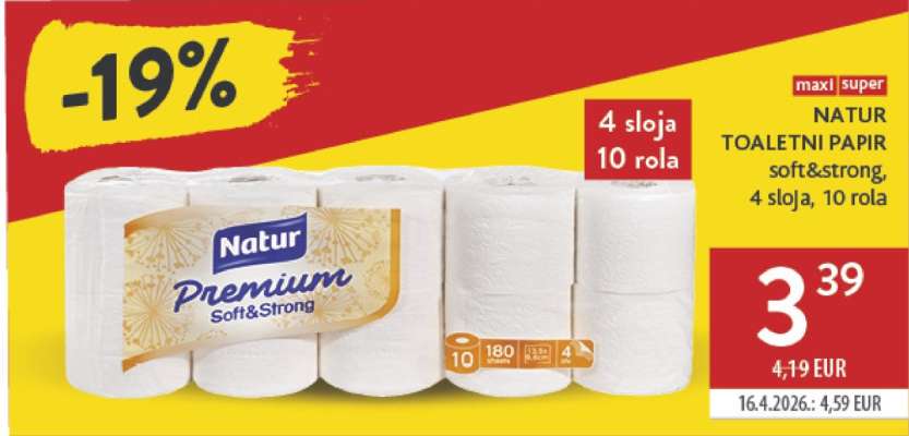 NATUR TOALETNI PAPIR soft&strong, 4 sloja, 10 rola