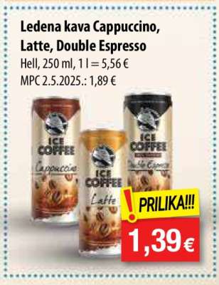 Ledena kava Cappuccino, Latte, Double espresso