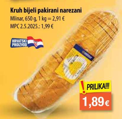 Kruh bijeli pakirani narezani