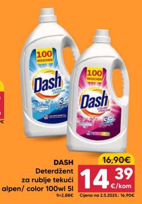 DASH Deterdžent za rublje tekući Alpen/color 100wl 5l