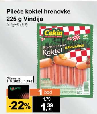 Pileće koktel hrenovke 225 g Vindija