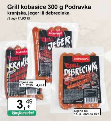 Grill kobasice 300 g Podravka