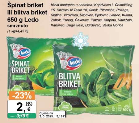Špinat briket ili blitva briket 650 g Ledo smrznuto