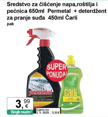 Sredstvo za čišćenje napa,roštilja i pećnica 650ml Permetal + deterdžent za pranje suđa 450ml Čarli pak
