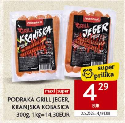PODRAVKA GRILL JEGER, KRANJSKA KOBASICA