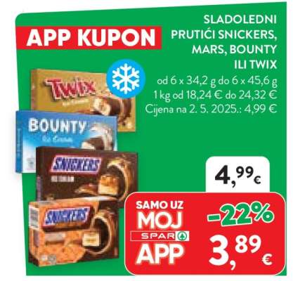 SLADOLEDNI PRUTIĆI SNICKERS, MARS, BOUNTY ILI TWIX