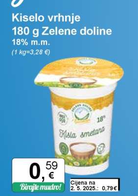 Kiselo vrhnje 180 g Zelene doline