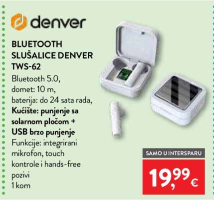 BLUETOOTH SLUŠALICE DENVER TWS-62