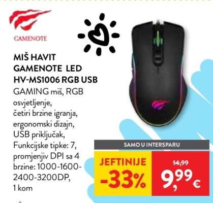MIŠ HAVIT GAMENOTE LED HV-MS1006 RGB USB